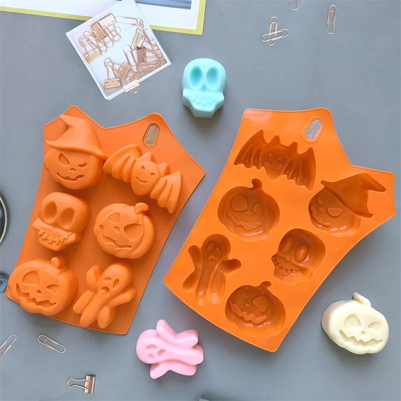 6 Even Pumpkin Ghost Bat And Other Shapes Halloween Chocolate Silicone Mold Baking Cake Mold 540