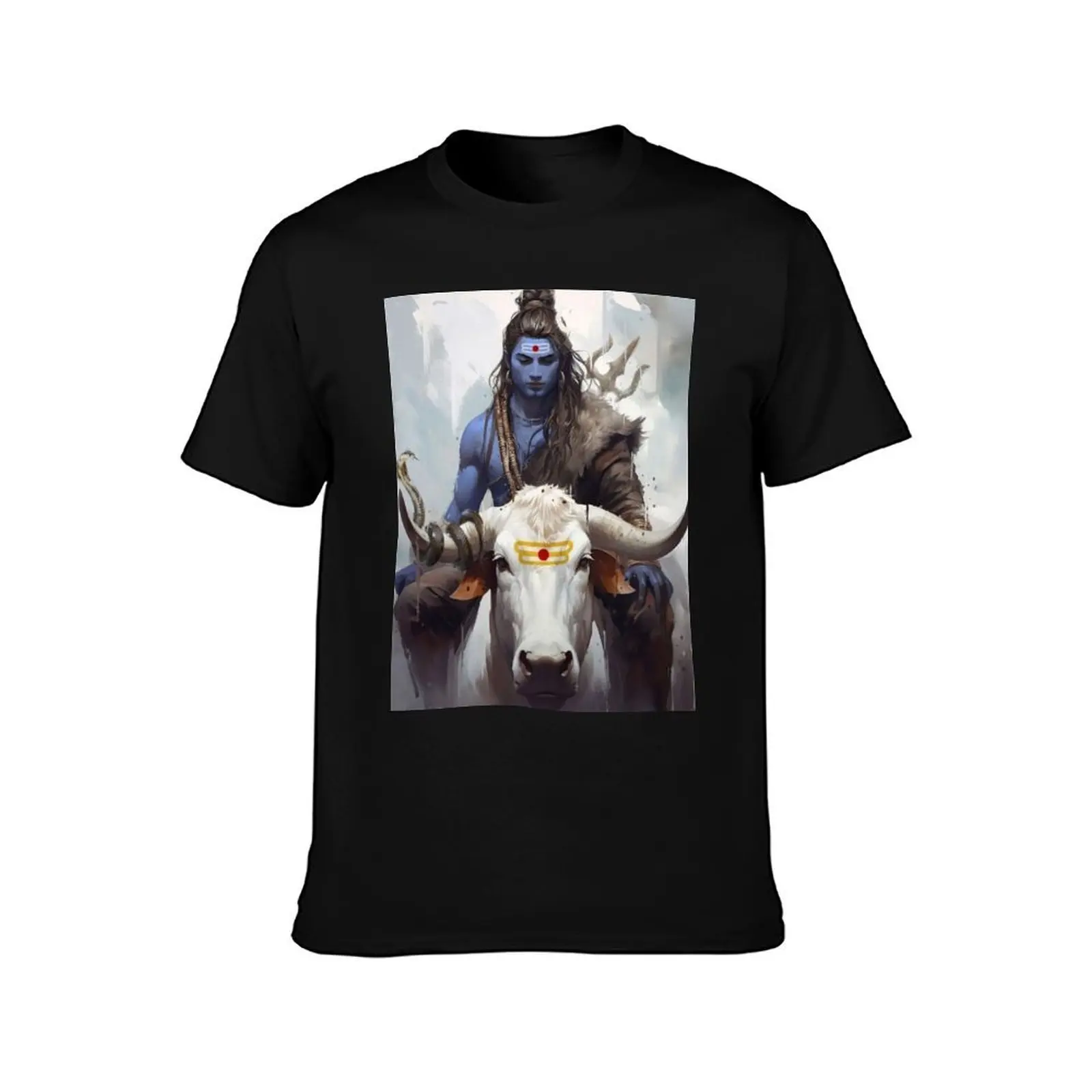 Divine Bond: Lord Shiva and Nandi Artistry T-Shirt Work Daily Short Sleeve Top T-Shirt