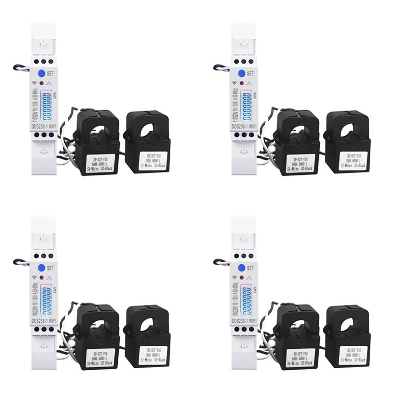 

4X 2 Phase 3 Wires 110V+110V 100A Din Rail 18Mm Tuya WIFI Smart Energy Meter Power Consumption Monitor Kwh Meter