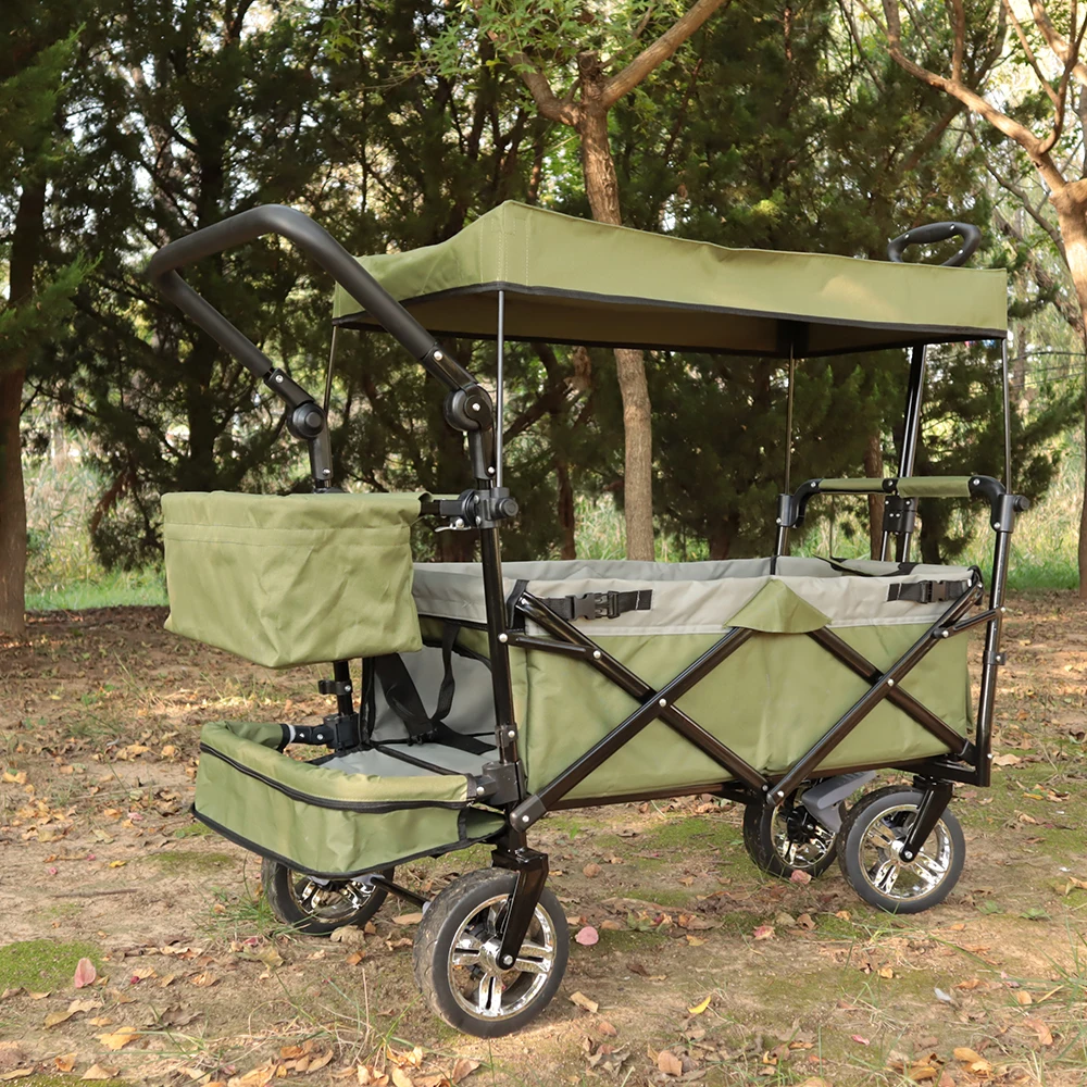 Beach Trolley Cart Camping Folding Wagon Cart Double Decker Baby Stroller Folding Wagons
