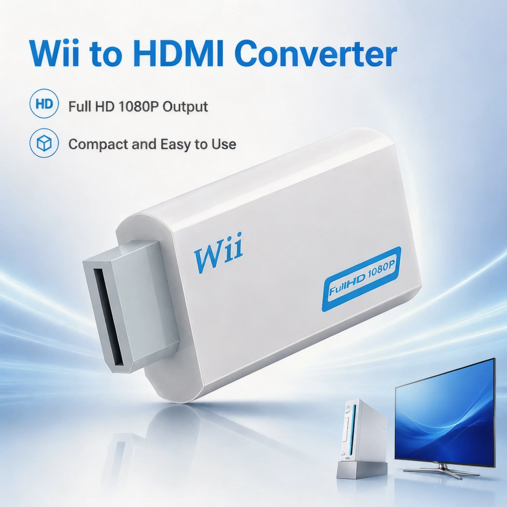 Full HD HDMI-Compatible Adapter For Wii Console Converter with 3.5mm Jack Audio Video Cable 720P For PC HDTV Monitor Display