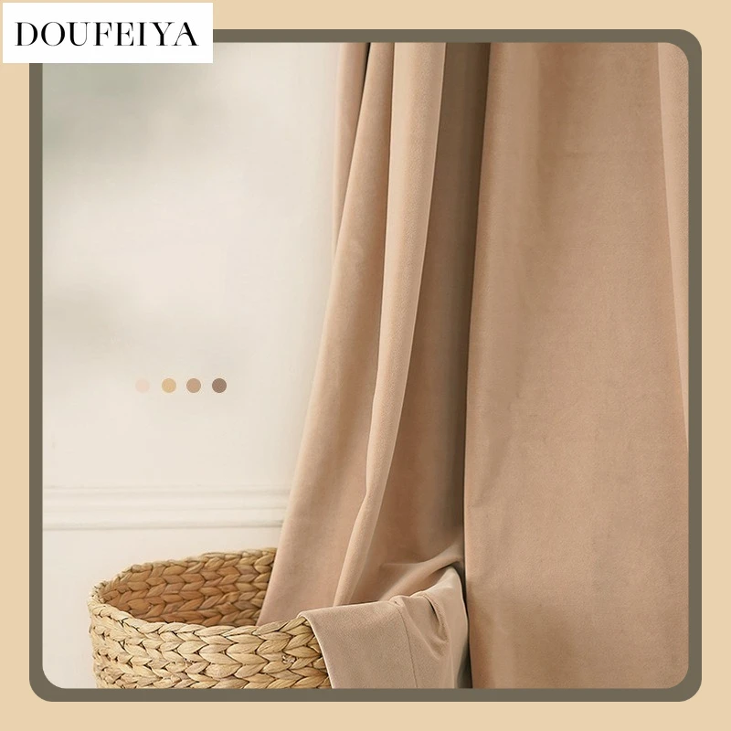 

Fashion Modern Custom Size Japanese Light Luxury Velvet Non-pouring Flannel Curtains for Living Dining Room Bedroom