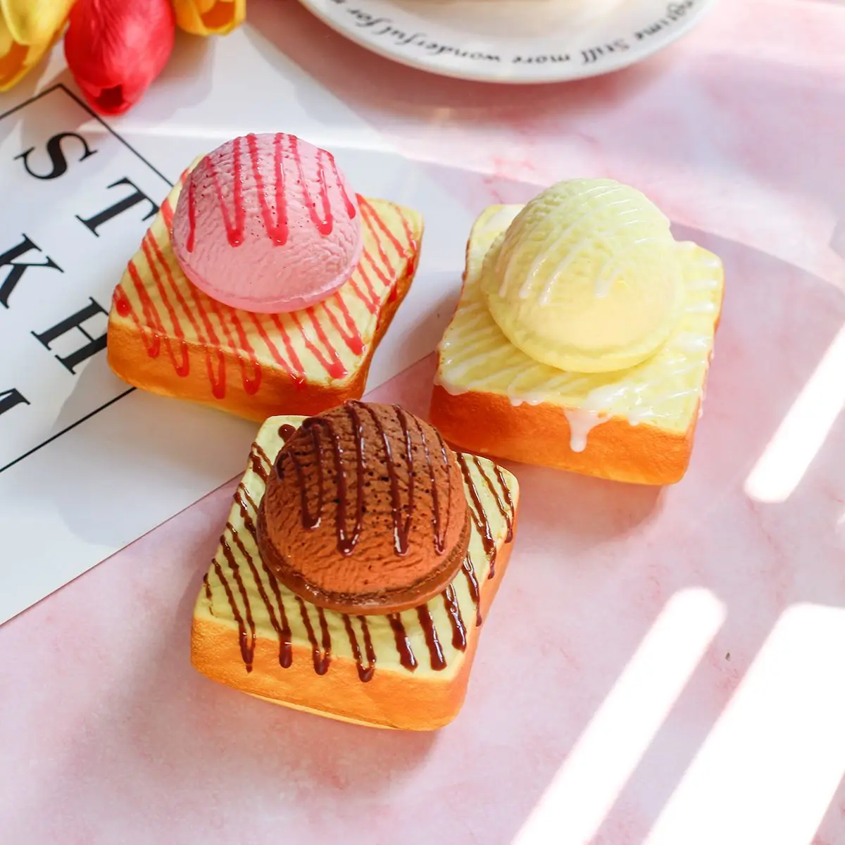 1PCS Slow Rebound Simulation Bread and Toast Ice Cream Model Color Puffs Paper Cups Food Ornaments Window Props Decoration
