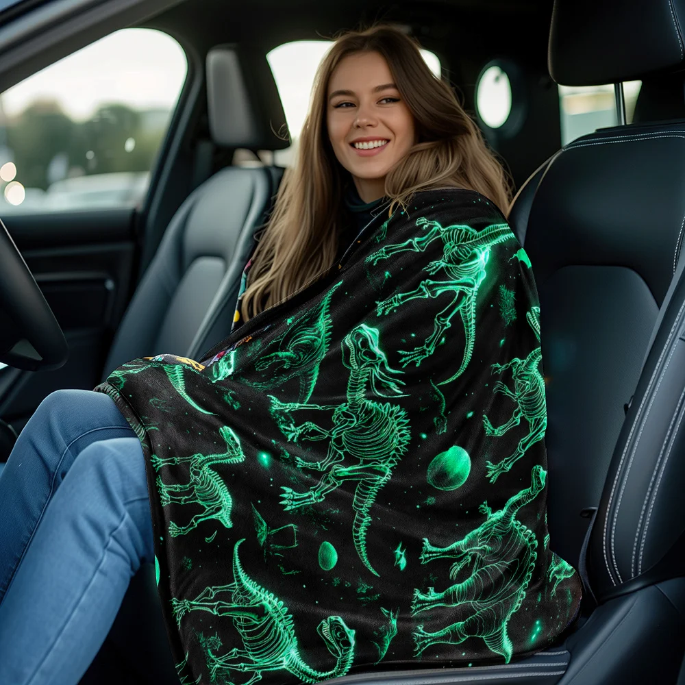 Customize Ultra-Soft Dinosaur Fossil Print Flannel Throw Blanket - Lightweight, Warm & Cozy for Couch, Bed, Travel, Office Chair
