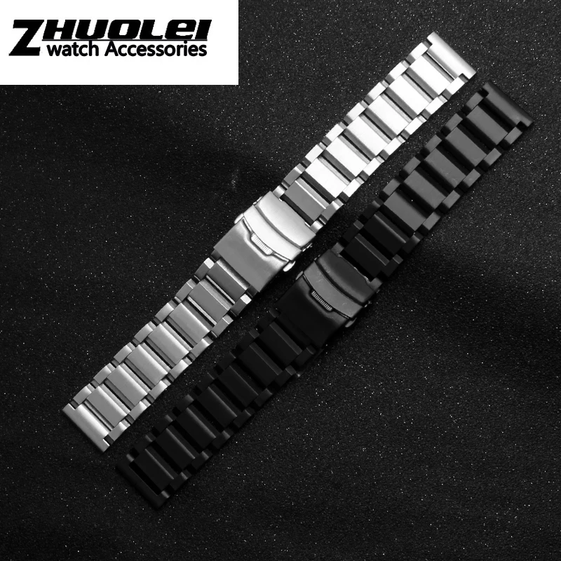 stainless steel watchband for men\'s silver PVD black bracelet straps 18mm 20mm 22mm 24mm