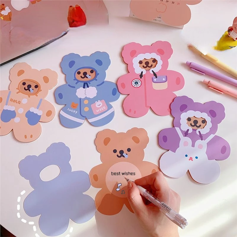 Cute Cake Decoration with Handwritten Greetings,Teddy Bear Greeting Cards Birthday Parties Small Gifts,5Pcs