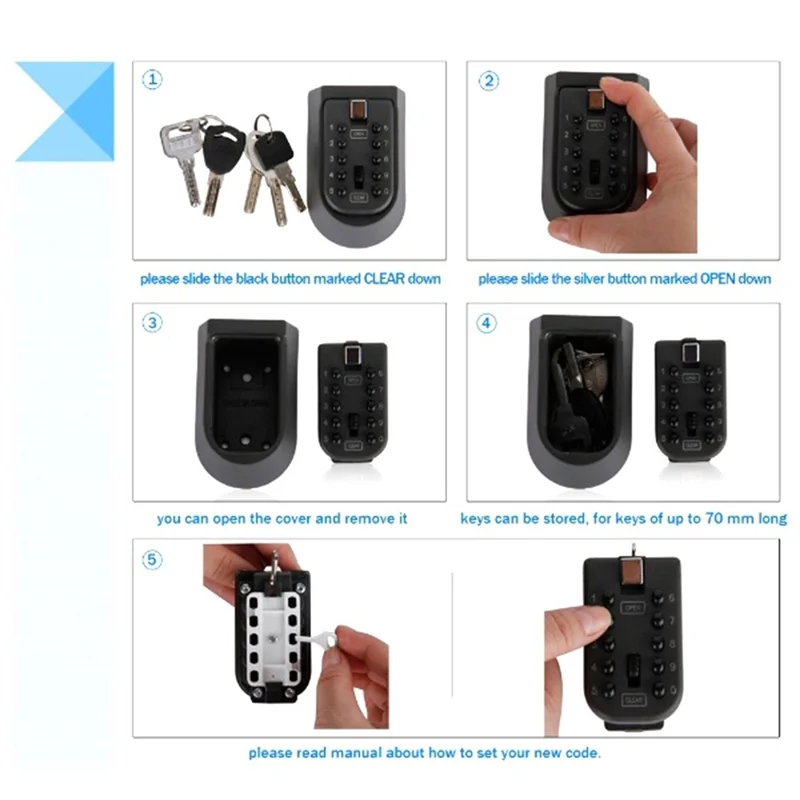 B68A Wall Mounted Key Safe Box Weatherproof 10-Digit Combination Lock Anti-Theft Storage For Home & Outdoor Use