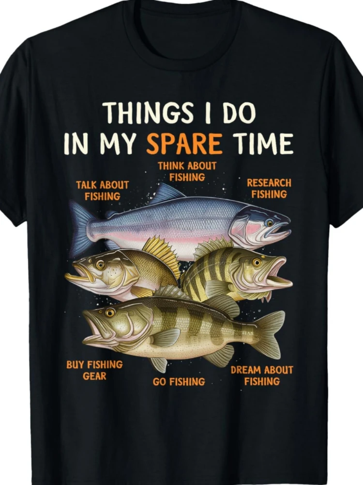 

Мужская футболка с забавной рыбалкой «Things I Do in My Spare Time» Bass & Trout Design — 100% хлопок, повседневная мужская футболка с круглым вырезом и короткими рукавами с принтом.