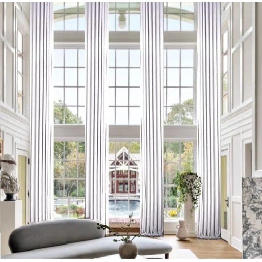 

Extra Long Luxury Solid Linen Curtain Custom Made 12 13 14 15 16 17 18 20 24 ft Off White Beige Gray Dark Blue 2 Story Drapes