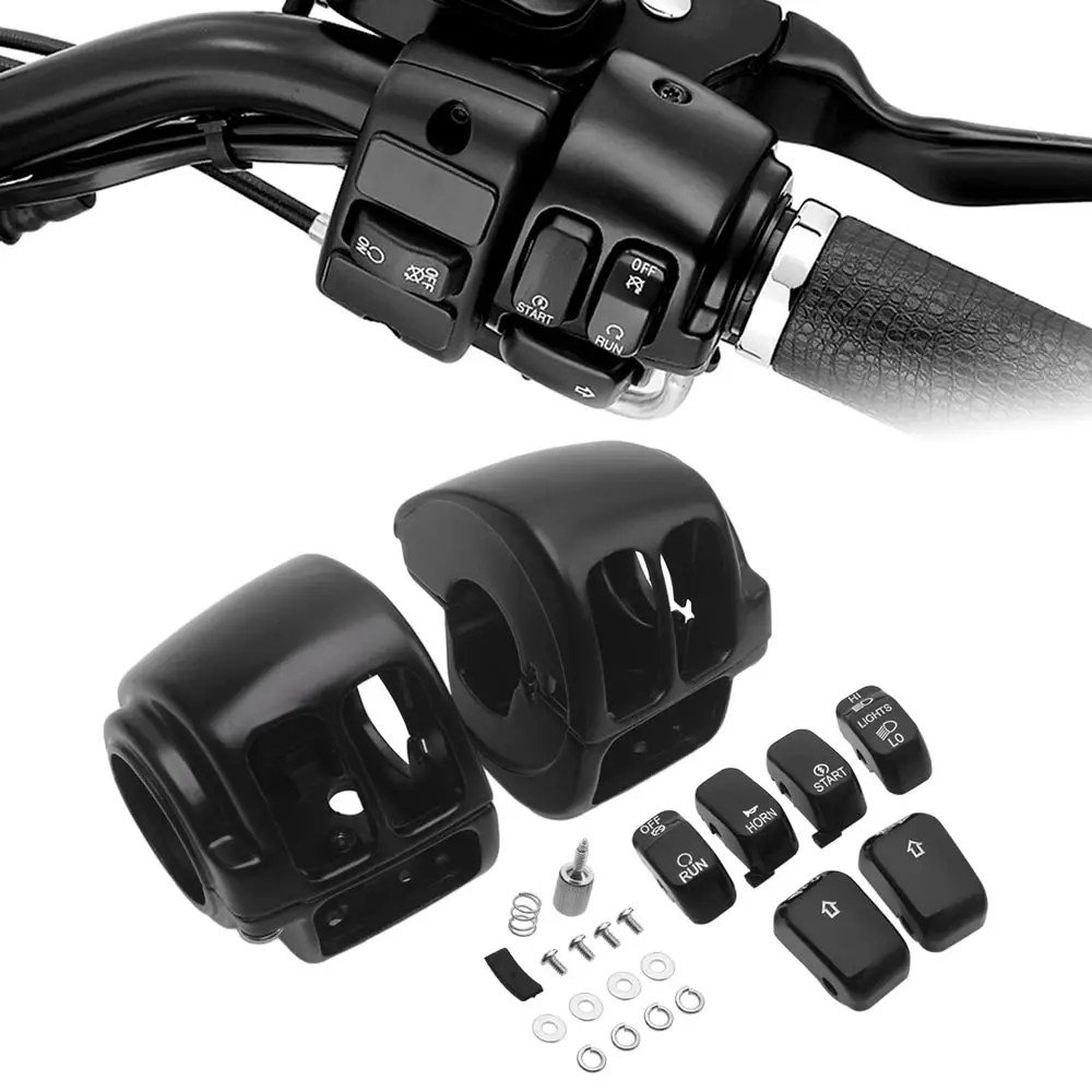 

Черные колпачки для переключателей и комплекты накладок на корпус переключателей для мотоциклов Harley Sportster XL 883 1200 Dyna Street Bob Softail Fat Boy