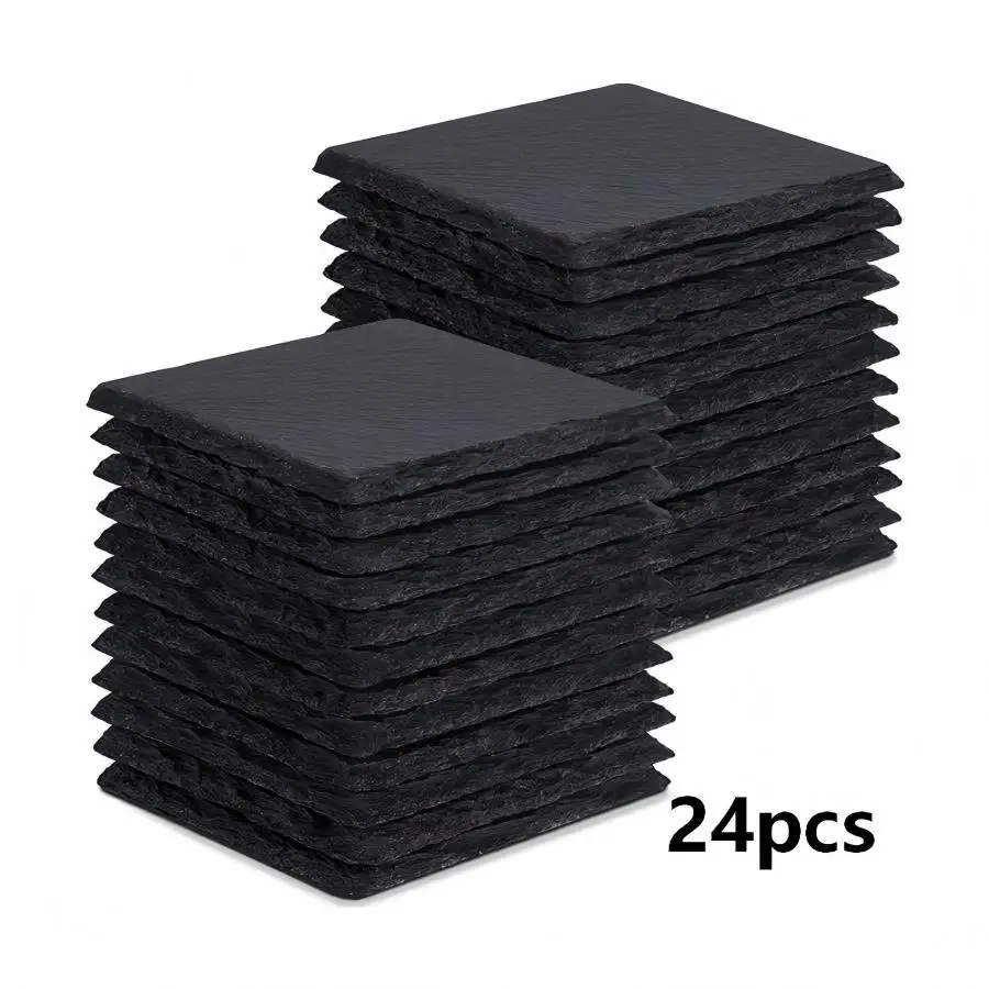 Dofiki 8/12/24/48/96-pack met zwarte leisteen onderzetters (10x10cm), vierkante onderzetters van natuursteen (grootverpakking) - afbeelding 1