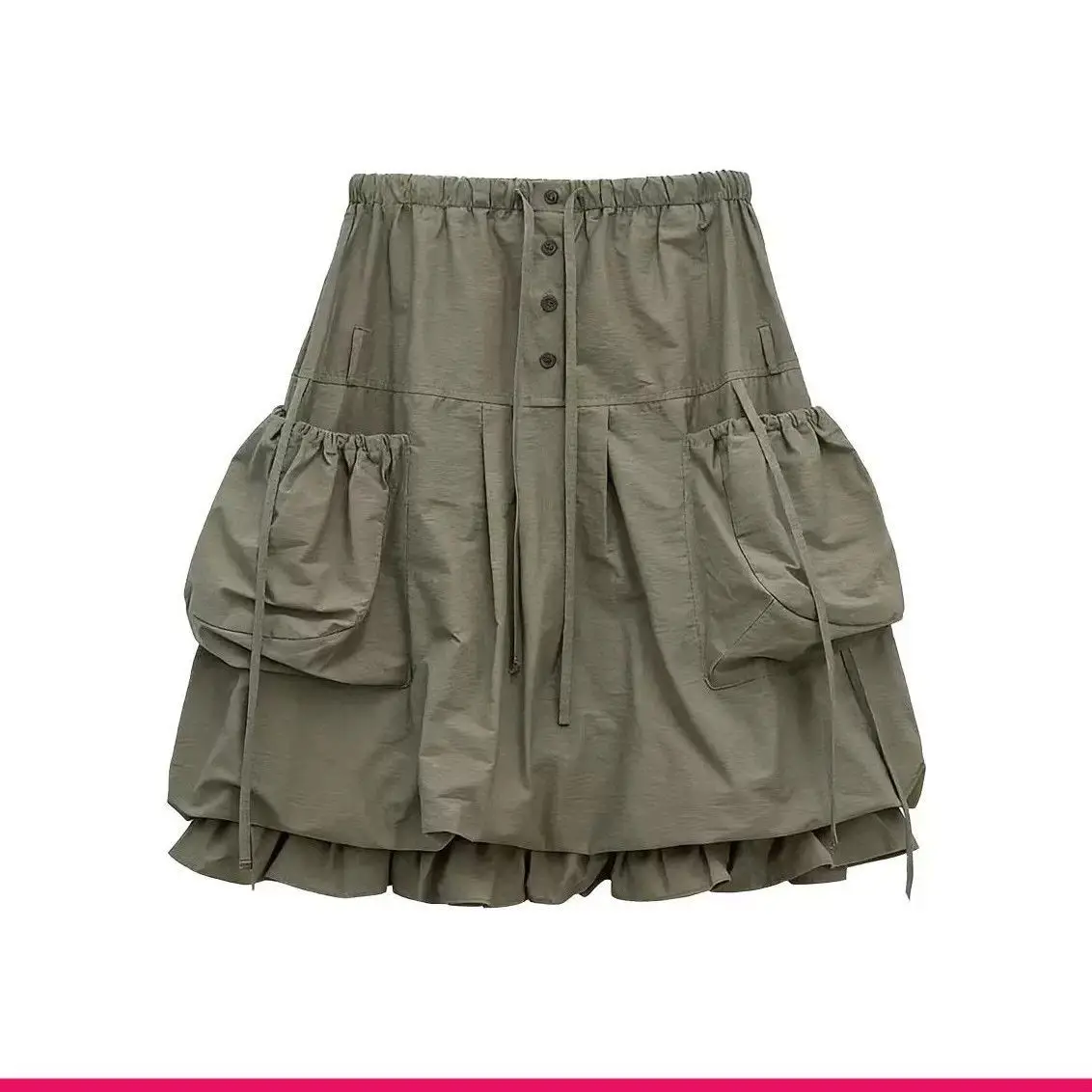 American tooling style multi-pocket design sense A-shaped  women's ruffle edge  hemline thin skirt