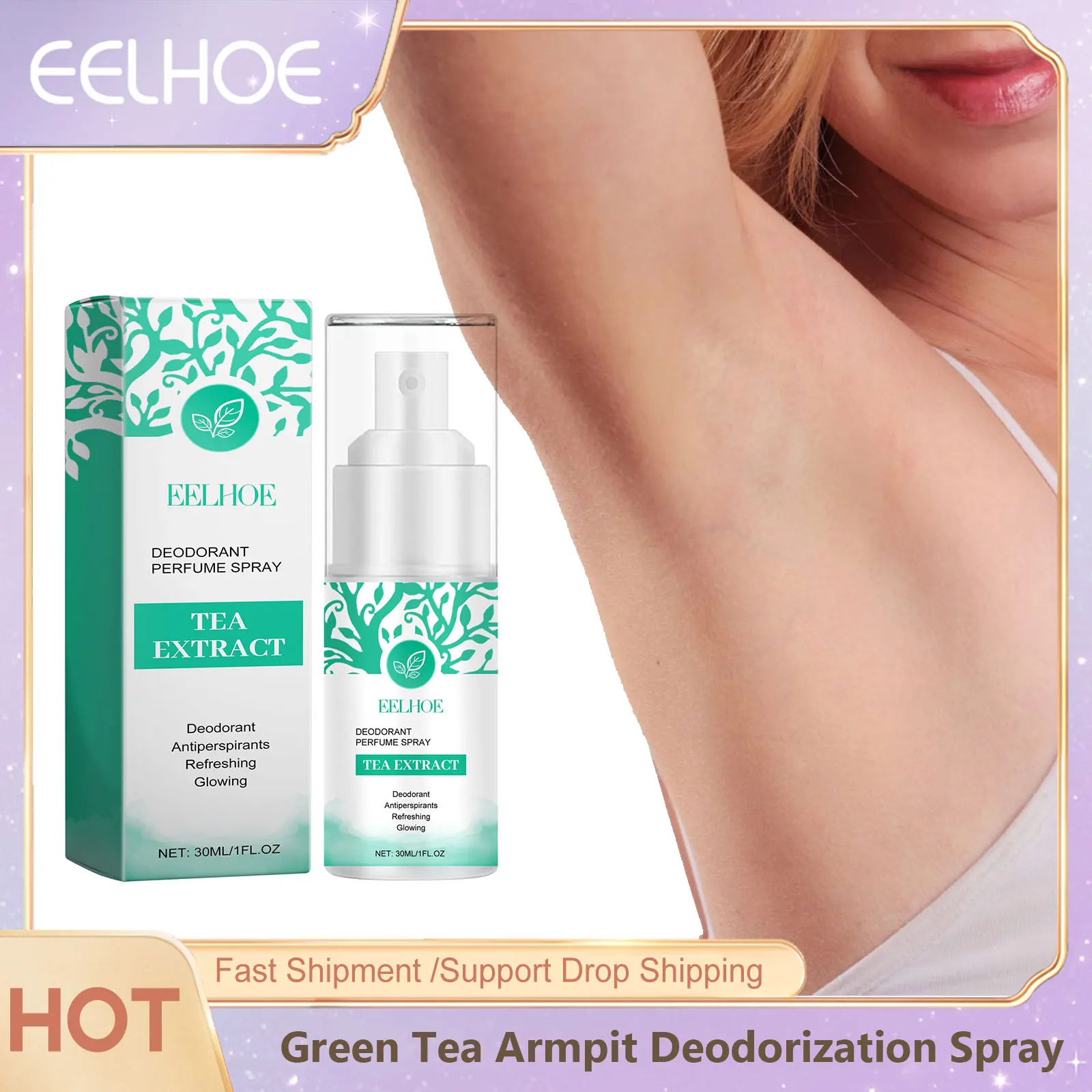 Body Underarm Odor Removal Spray Armpit Deodorization Green Tea Fragrance Sweat Odor Eliminator Refreshing Antiperspirant Mist