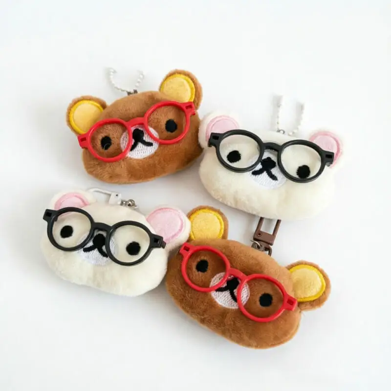 Japanese Style Rilakkuma Series Plush Keychain Glasses Bear Plush Toy Car Key Backpack Decoration Anime Peripherals Friend Gift