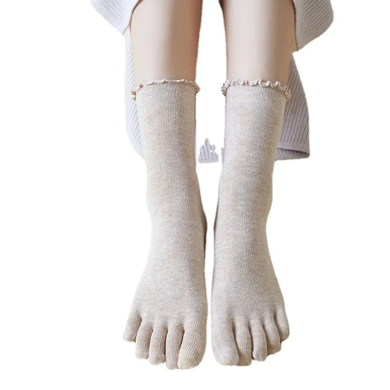 Herbst Baumwolle Fünf-Finger-Socken für Frau Edge Curl Mode bunte lose kurze Socken mit Zehen japanische Split Toe Socken