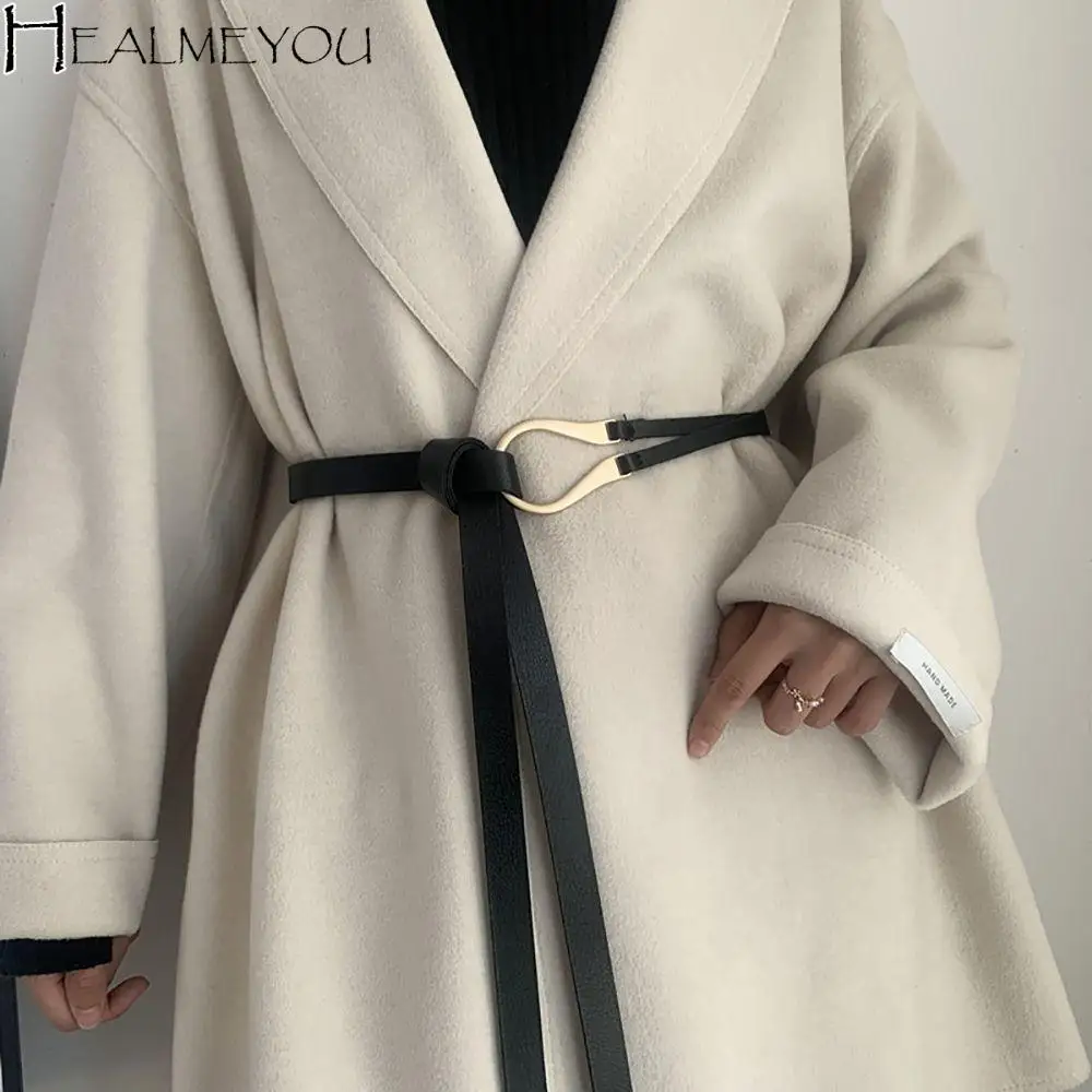 

New Fashion Leather Women Belt Designer Metal Buckle Waist Strap All-match Lady Dress Coat Sweater Decorative Knotted Waistband