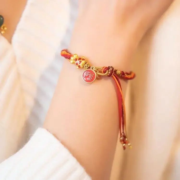 Chinese Koi Bracelet 2024 Dragon Year 12 Zodiac Woven Red Rope Wheel knot Handstring Female Examination Success Women's Jewelry