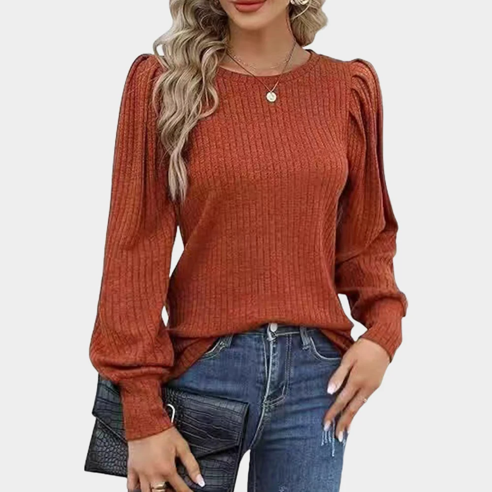 Women Casual Solid Round Neck Long Sleeve Pullover T-shirt Tops Plus Size Daily Basic Clothing