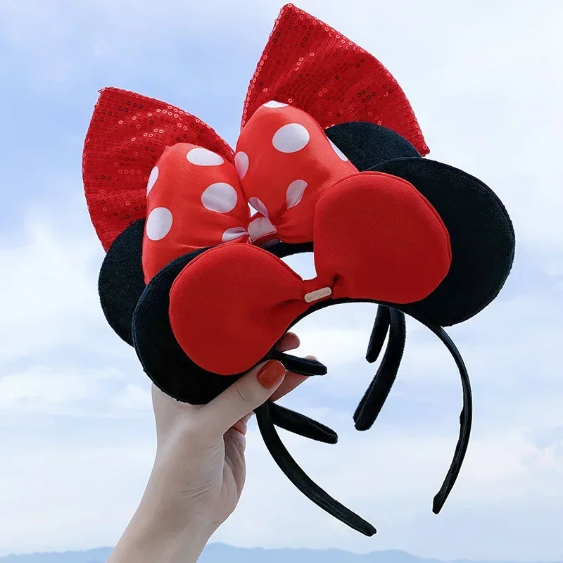 Disney Mickey Mouse Ear Headband Amusement Park Hair Hoop Fish Scale Sequin Mesh Party Headwear Girl Toy Birthday