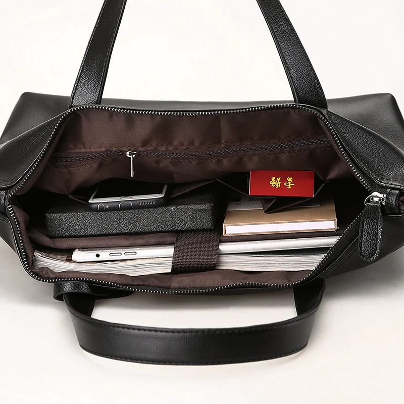 Large Capacity Men's Soft Leather Shoulder Bag Casual Crossbody Business Handbag with Computer Compartment Commuter Briefcase