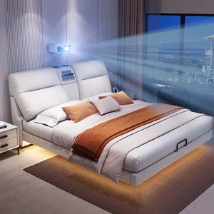 Iskandinav modern lüks yatak, karyola iskeleti, zarif-projektör-beyaz-çok fonksiyonlu yatak comferter villa, kraliçe yatak odası takımı, Lüks yatak takımları için en iyi 10 satış-6 numara