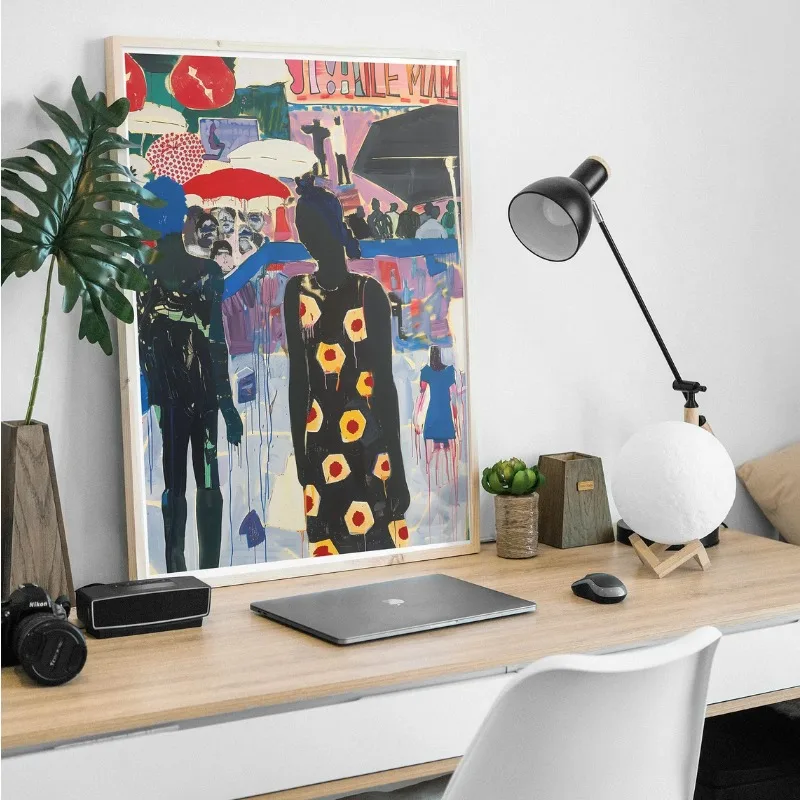 Kerry James Marshall Style Artwork Poster African American Woman Black Power Canvas Painting Wall Art for Living Room Home Decor