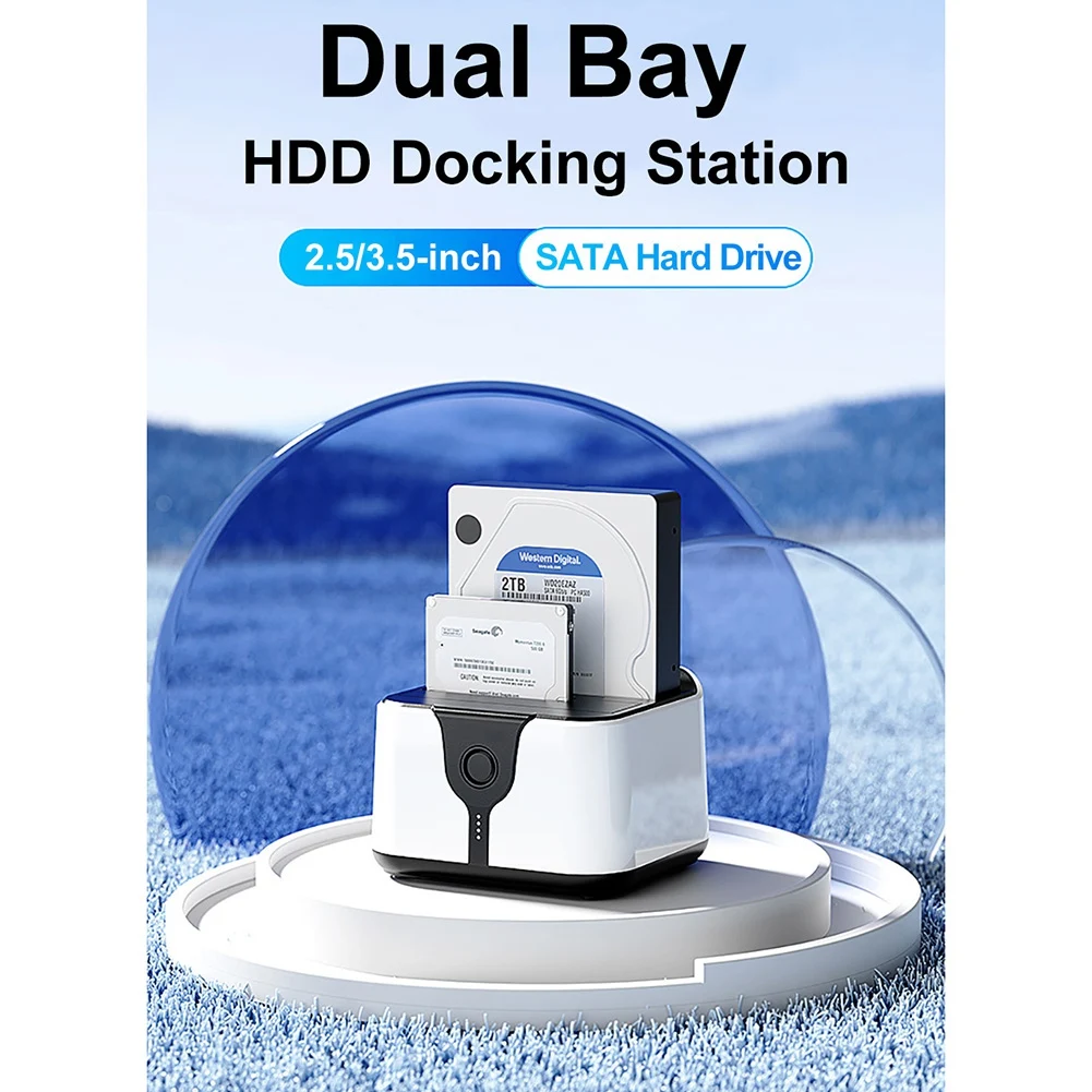 Efficiente docking station per HDD Dual Bay Docking station per HDD da clone offline con un clic SATA a USB 3.0 per HDD SSD da 2,5/3,5 pollici