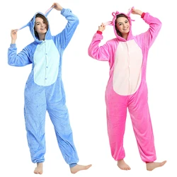 Adults Stitch Cosplay Pajamas Anime Stitch Angel Cute Costume Jumpsuit Pajamas Hooded Sleepwear Halloween Costume for Men Women