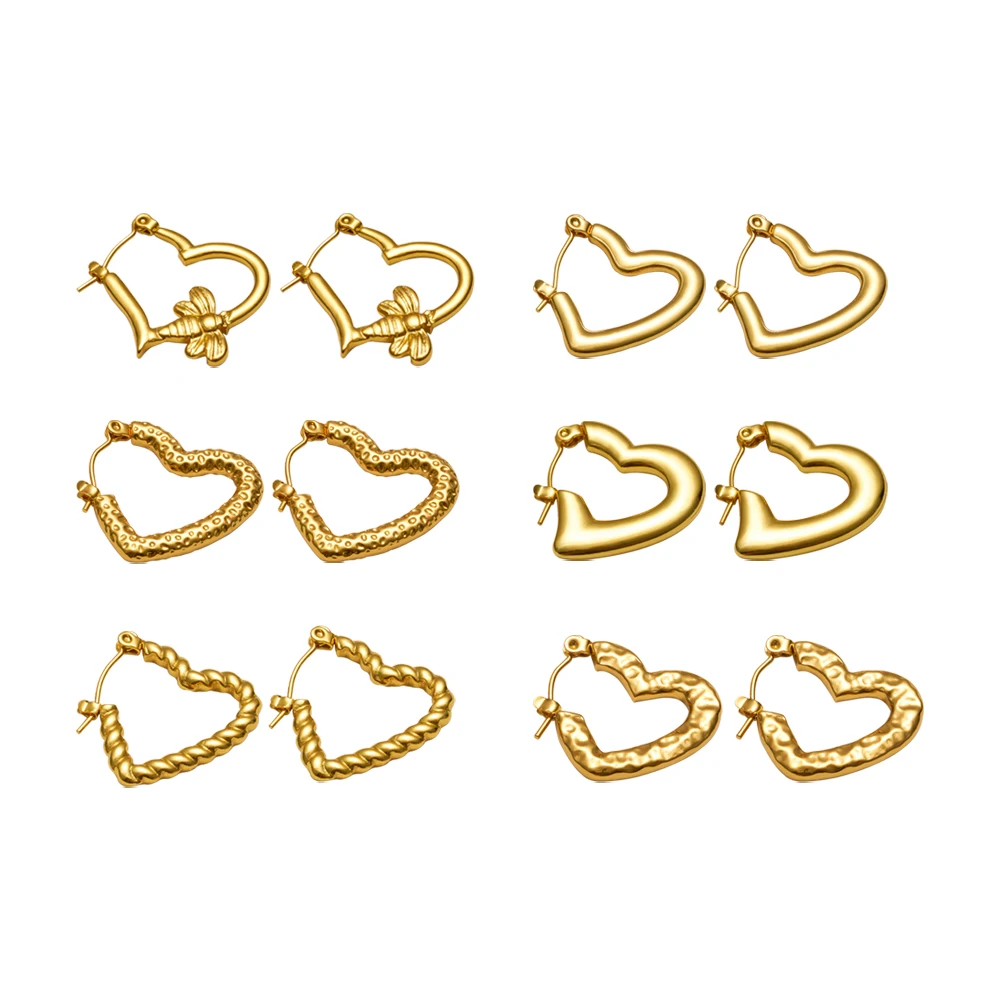 Vintage Gold Heart Earrings for Women Beloved Earring Set with Hammered Bee Designs Gold Plated Stainless Steel Gift Jewelry