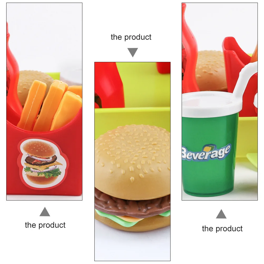 مجموعة محاكاة الطعام الغربي من برجر، آمنة وغير سامة، صناعة متقنة، حواف ناعمة، تفاعل بين الوالدين