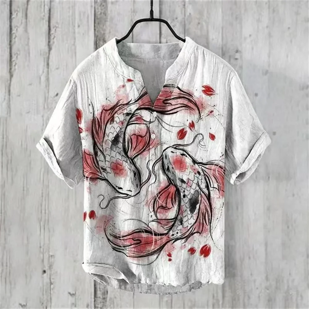 New Fashion Harajuku V-neck Casual Men's Shirt Octopus 3D Printed Summer Short Sleeve Men's Shirt Camisas Casuais