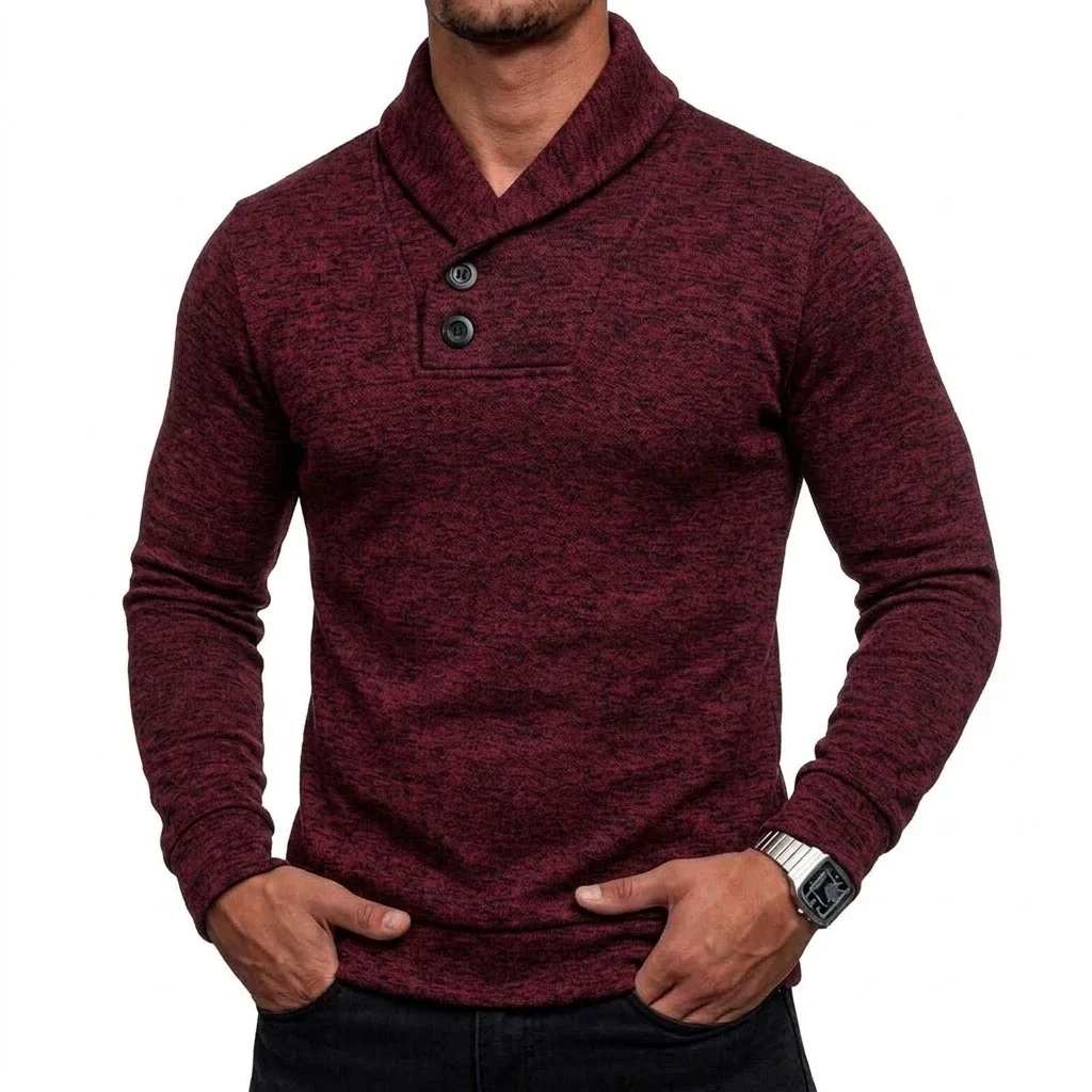 Mens Shawl Collar Jumper Casual Button Front Pullover Knit Hoody Cozy Winter Thermal Long Sleeve Knit Top Outerwear for Trekking