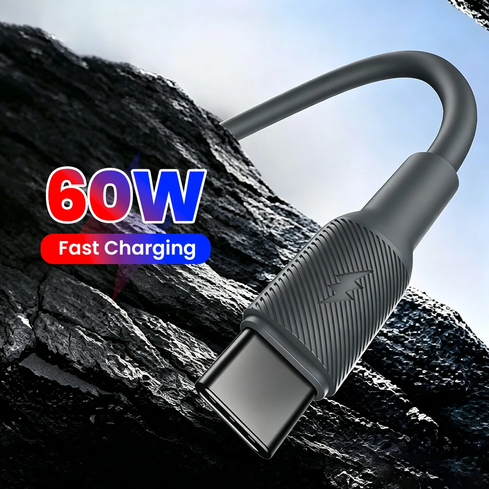 Silicone 60W Fast Charging Data Cable USB C To Type C Quick Charge High-Speed Transfer Phone Cord for Huawei Xiaomi OPPO