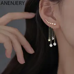 ANENJERY Silver Color Star Tassel Drop Earrings for Women Cubic Zircon Splittable Dangle Earrings Party Jewelry New