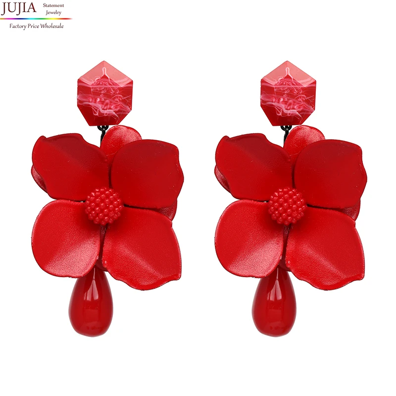 New Vintage Resin Flower Long Dangle Earrings Large Boho Statement Earrings for Women Summer Charm Accessories Gift 2024 Trend