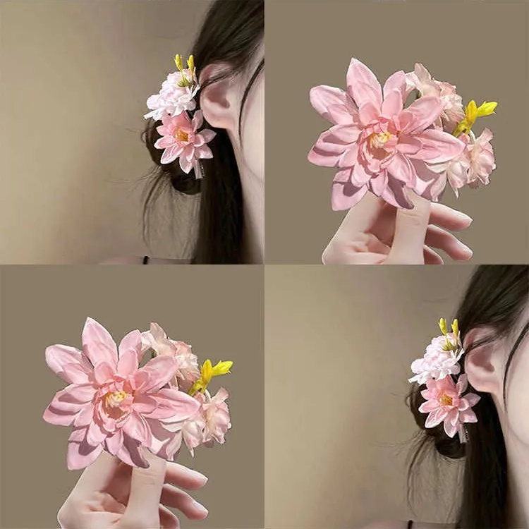 

Fashion Fabric Hair Clip Trend Hairpins Pink Artificial Flowers Barrette Headband For Women Girl Korea Trend Hair Accessories