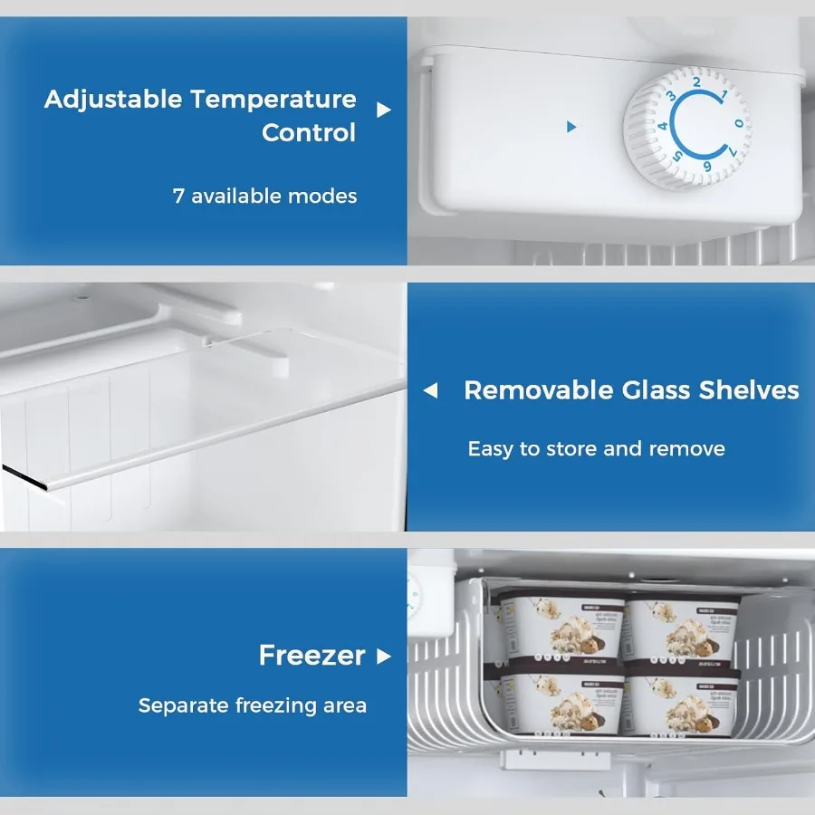 ミニコンパクト冷蔵庫 冷凍庫付き 2.6立方フィート シングルドア調節可能な取り外し可能な棚 アパート寮オフィス用 ホワイト