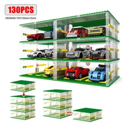 City Speed Champions Sports Cars Garage Building Blocks MOC Supercar Racing Parking Lot DIY Vehicle Storage Box Bricks Kids Toys