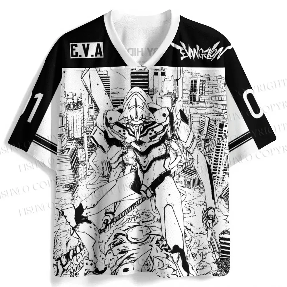 Evangelion Unit-01 Black White Comic Strip Men Sweatshirt EVA V-Neck Short-Sleeve T-shirt Casual Streetwear for Anime Mecha Fans view 6