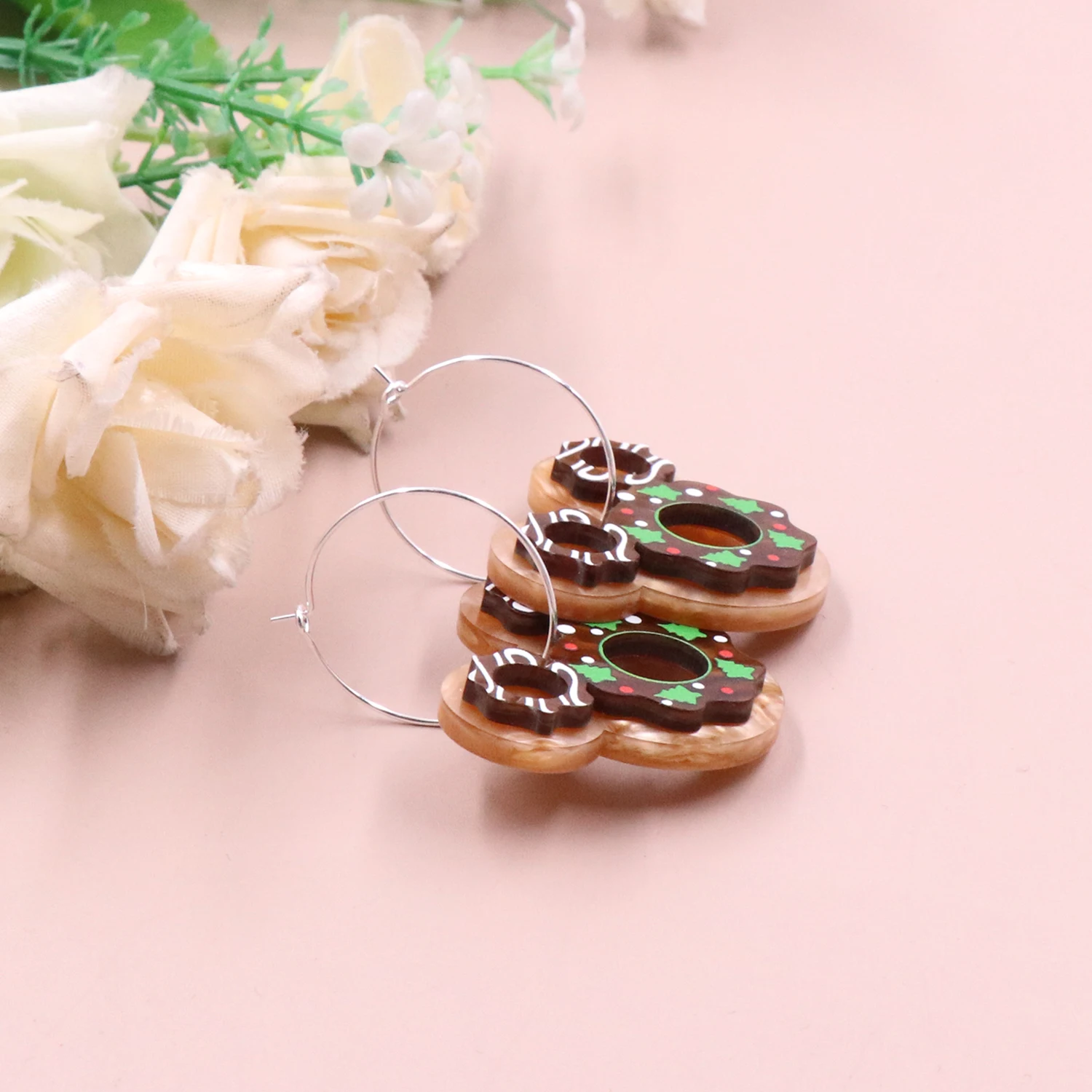 1pair New product CN hoop mouse head Cookies cute christmas Acrylic earrings Jewelry for women