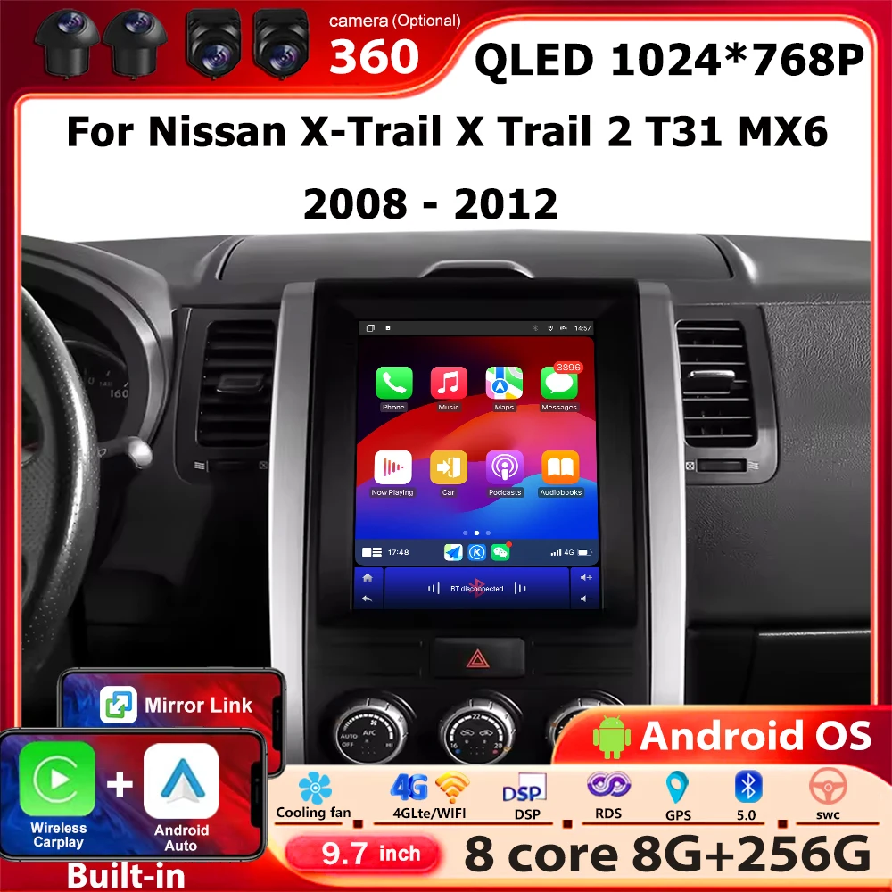 

Android 16 Carplay For Nissan X-Trail X Trail 2 T31 MX6 2008-2012 Car Radio Multimedia Video Player GPS Navigation 4G WIFI 9.7''