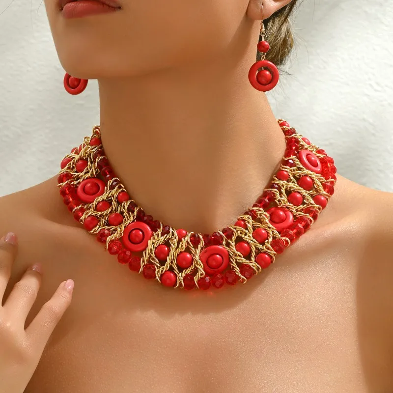 1 pair of earrings +1 pair of necklaces, women's fashion jewelry set, Bohemian style, suitable for everyday gifts!