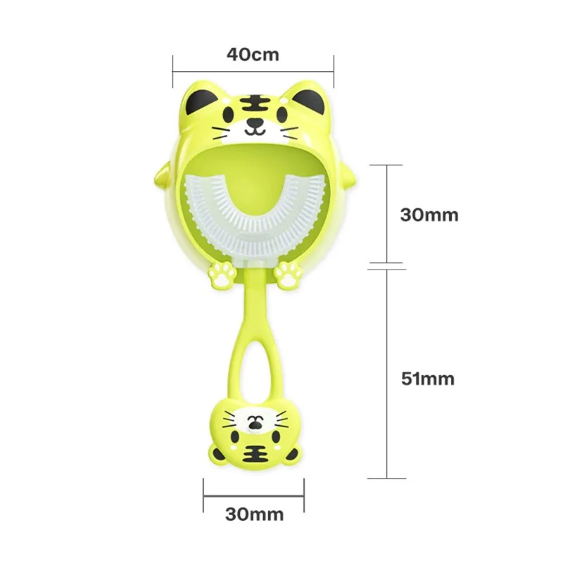 U-shape Kids Toothbrush Cartoon Frog Print Toothbrush With Holder Children\'s Toothbrush Silicone Cleaning Toothbrush 2-12years