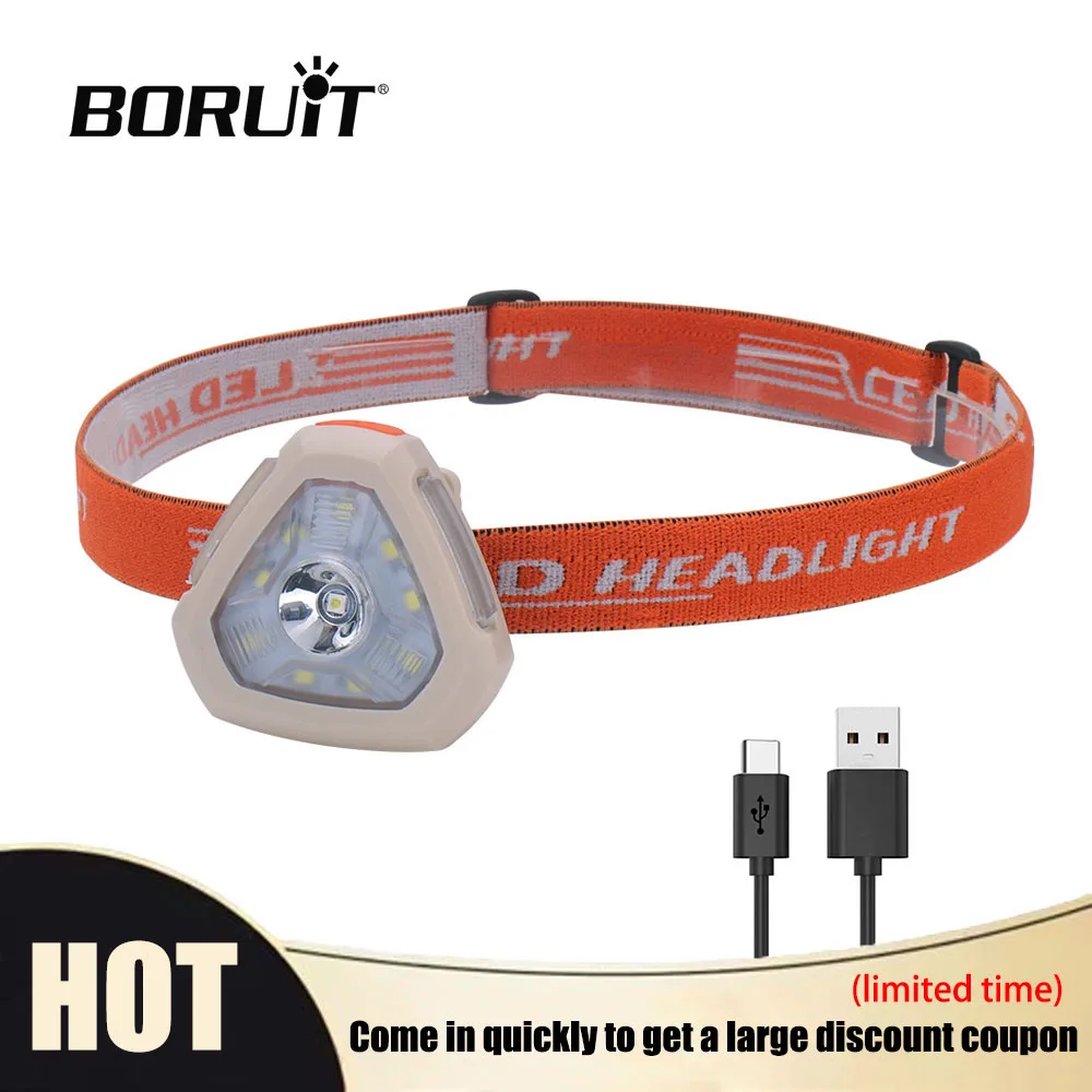

BORUiT LED Cap Clip Headlamp USB-C Rechargeable Mini Waterproof Headlight Portable Flashlight for Outdoor Camping Fishing