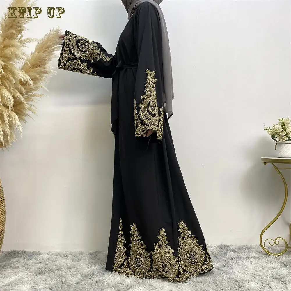 Middle East Fashion Ramadan Patchwork Lace Long Cardigan Muslim For Women Dubai Abaya Maxi Robe Jilbab Islam Kaftan Moroccan