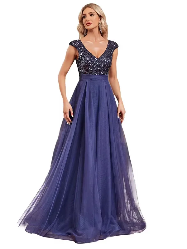 تنورة Ele V-ne Sequin Tulle على شكل حرف a بطول الأرض للسهرة Dr Faionable Par Dr منخفضة الخصر مصنوعة من نسيج الحرير
