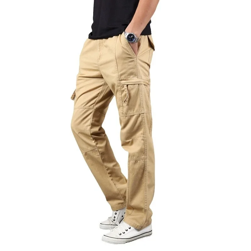 Spring Autumn Men's Cargo Pants Trendy Loose-Fit Straight-Leg Multiple-Pocket Casual Pants Footed Men's Pants Men's Trousers