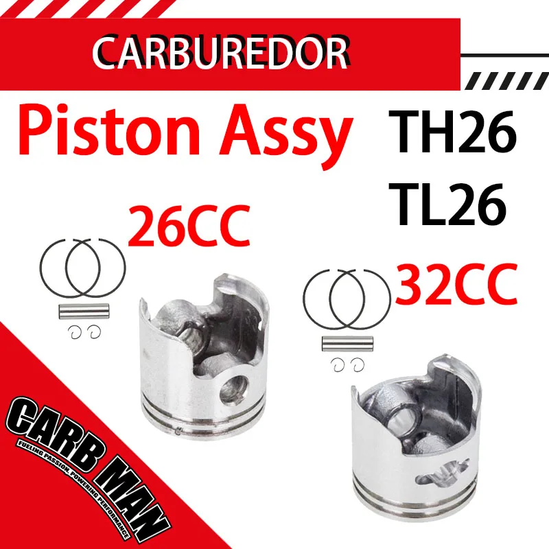 Kit Cylindre et Piston pour Tronçonneuse, Débroussailleuse, Souffleur à Essence TU26 TL26 Walbro WYJ-138 WYK-186 Moteur 2 Temps 26cc 33cc Jardin