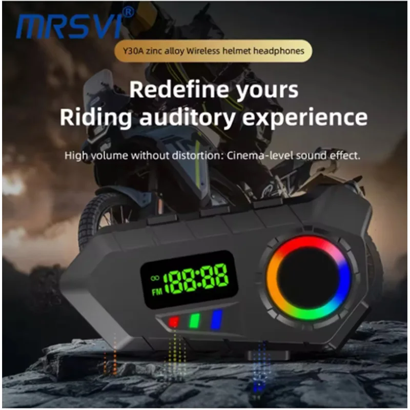 FMラジオ付き新型Y30Aバイクヘルメットヘッドセット、LCDディスプレイ、Bluetooth 5.4、防水バイクヘルメットイヤホン