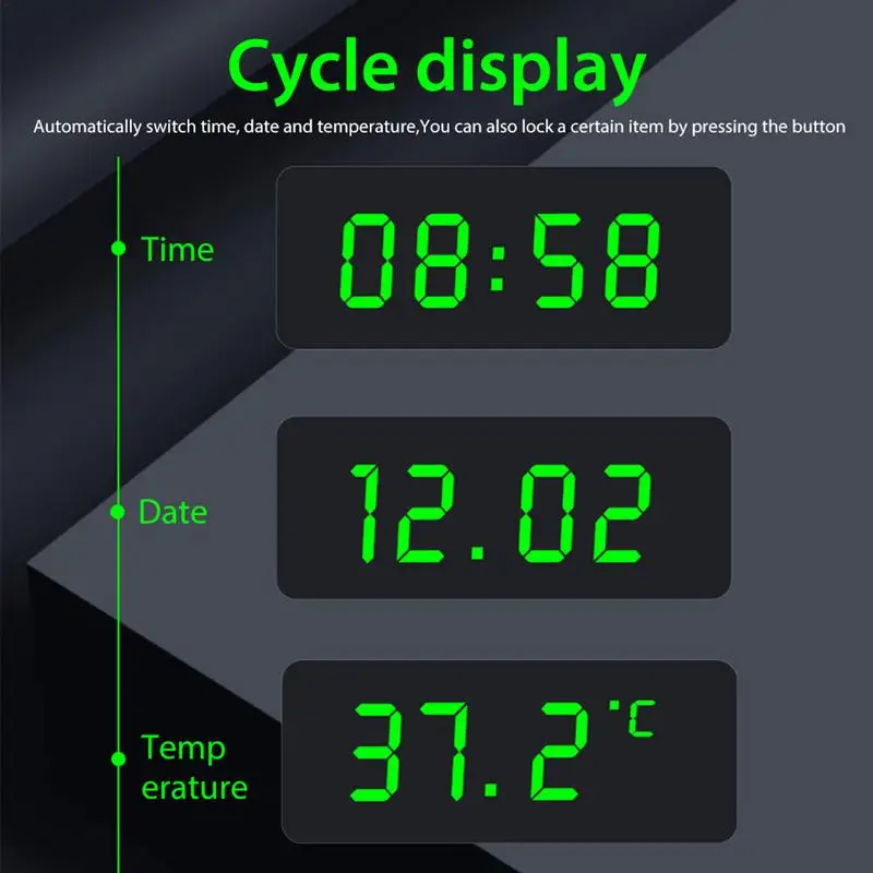 Solar Clock LCD Car Digital Clock Temperature Display Auto Dashboard Clock Backlight Electronic Screen Temperature Car Clock